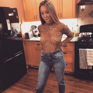 long sleeve animal print mesh body suit